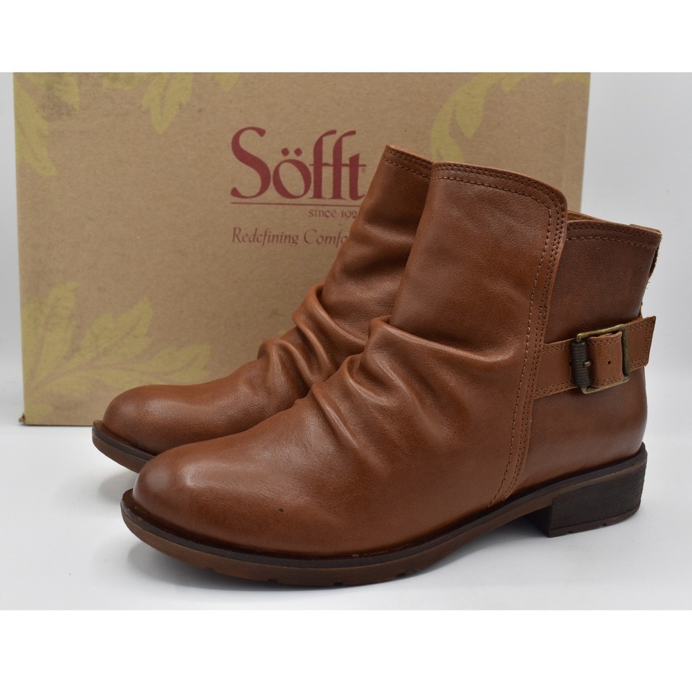 Sofft Brookdale Ankle Boots Women 7 Root Brown Ruched Leather Shoes NWB